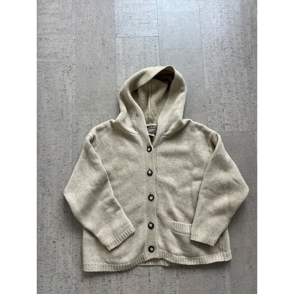Abercrombie & Fitch Hooded Cardigan Mens M Beige Good Lambswool Knit Sweater